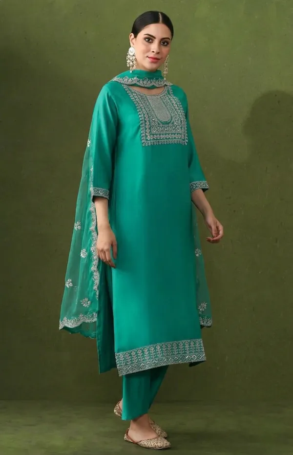 Turquoise_Embellished_Kurta_Set_With_Dupatta_Ethnic_Wear_For_Women