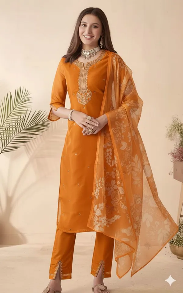 Orange_Embroidered_Salwar_Suit_Set_With_Floral_Dupatta