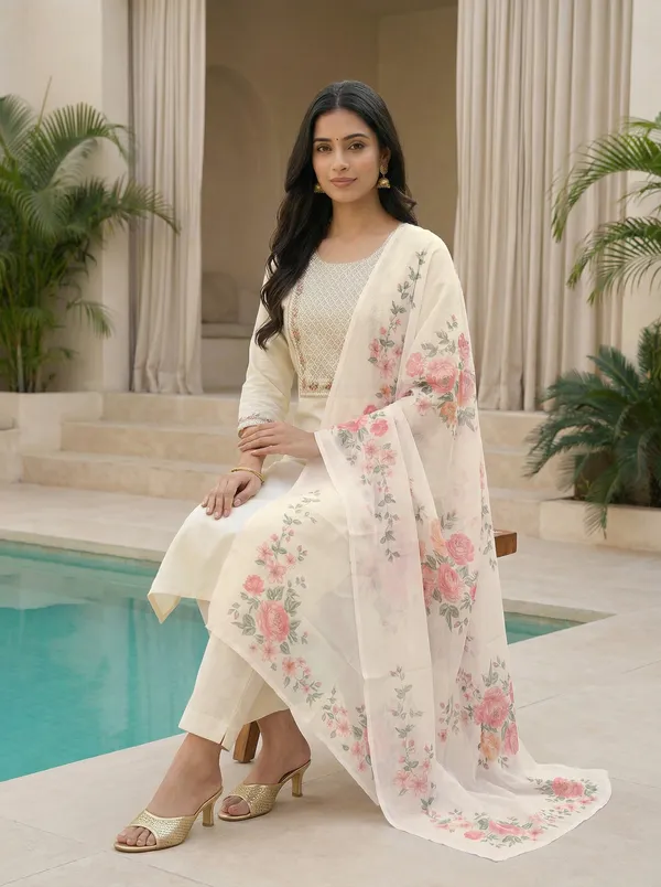 White_Embroidered_Kurta_Set_With_Floral_Dupatta