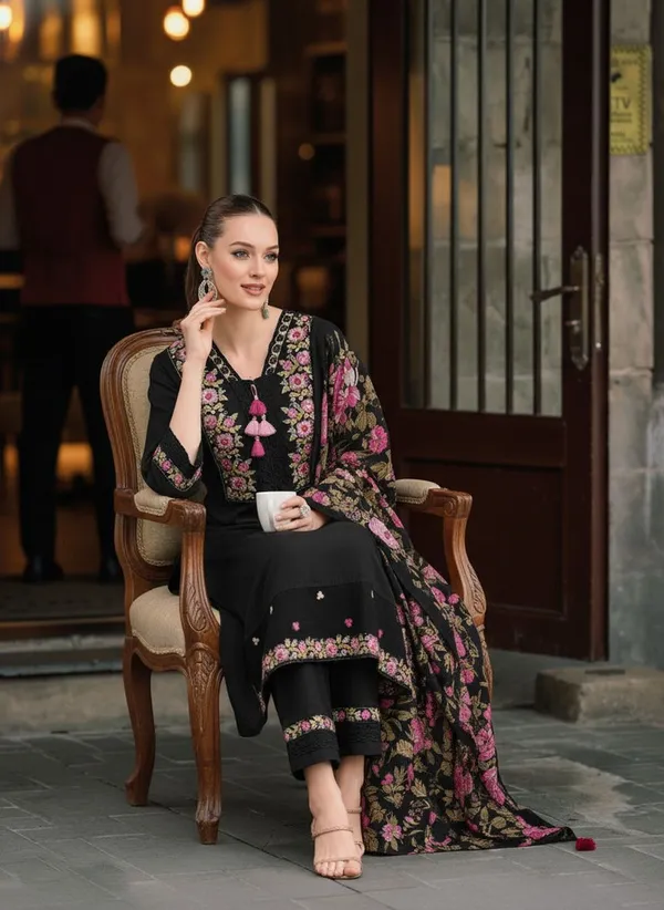Black_Floral_Embroidered_Pakistani_Suit_Set_With_Pink_Tassels_3_Piece_Ethnic_Wear