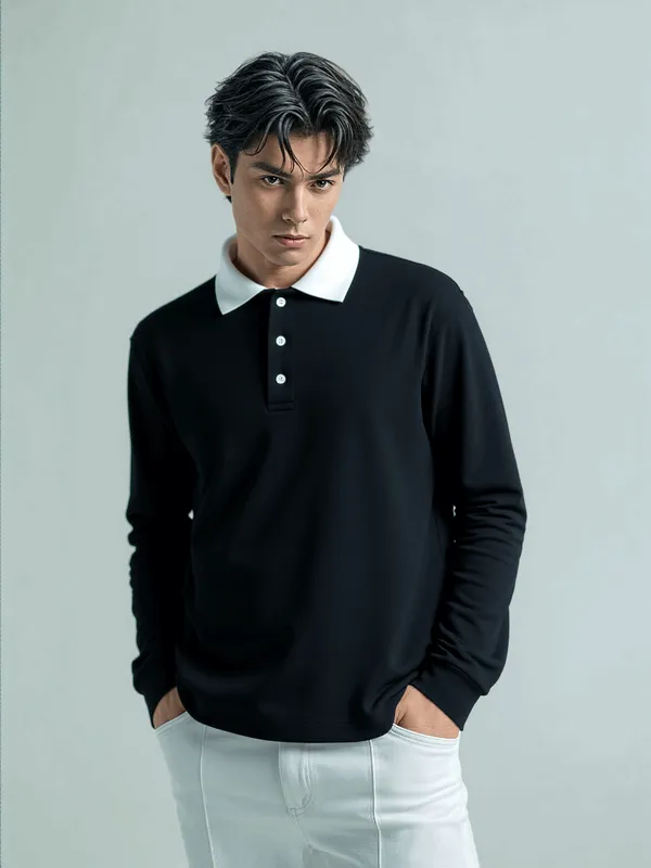 Black_Noir_Contrast_Collar_Polo_T_Shirt_For_Men