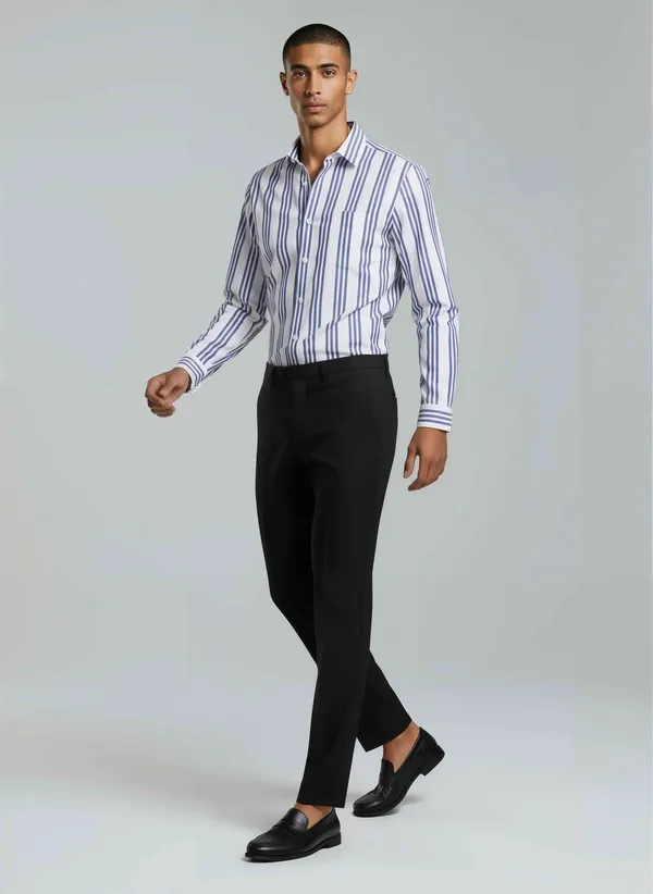 White_And_Blue_Regal_Stripe_Cotton_Poplin_Casual_Shirt_For_Men