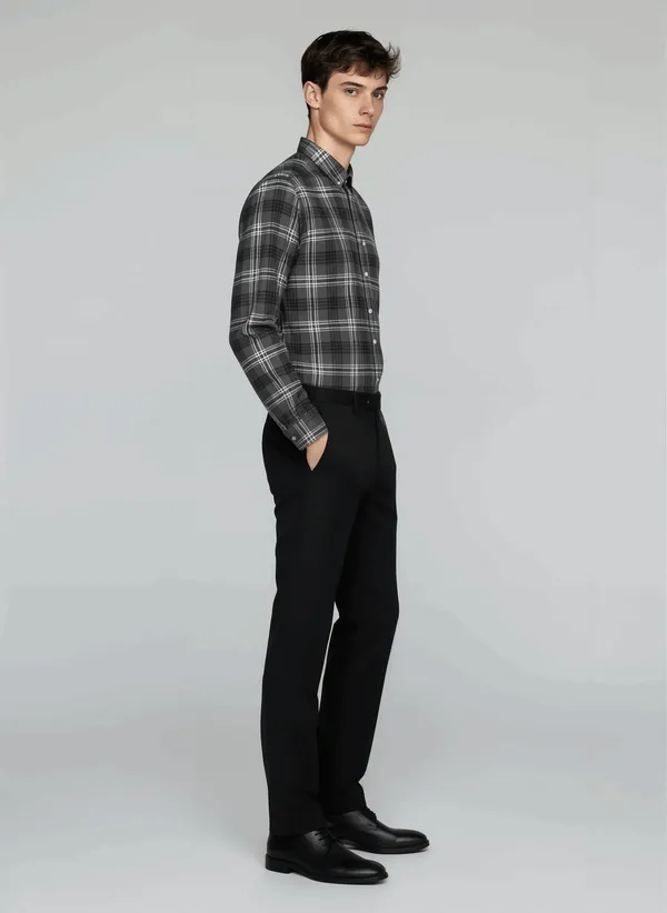 Grey_Shadow_Check_Premium_Cotton_Drill_Casual_Shirt_For_Men
