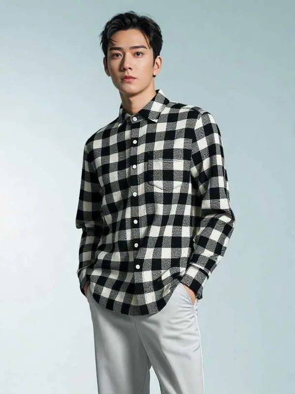 Black_And_White_Ashwood_Check_Heavyweight_Brushed_Cotton_Flannel_Casual_Shirt_For_Men
