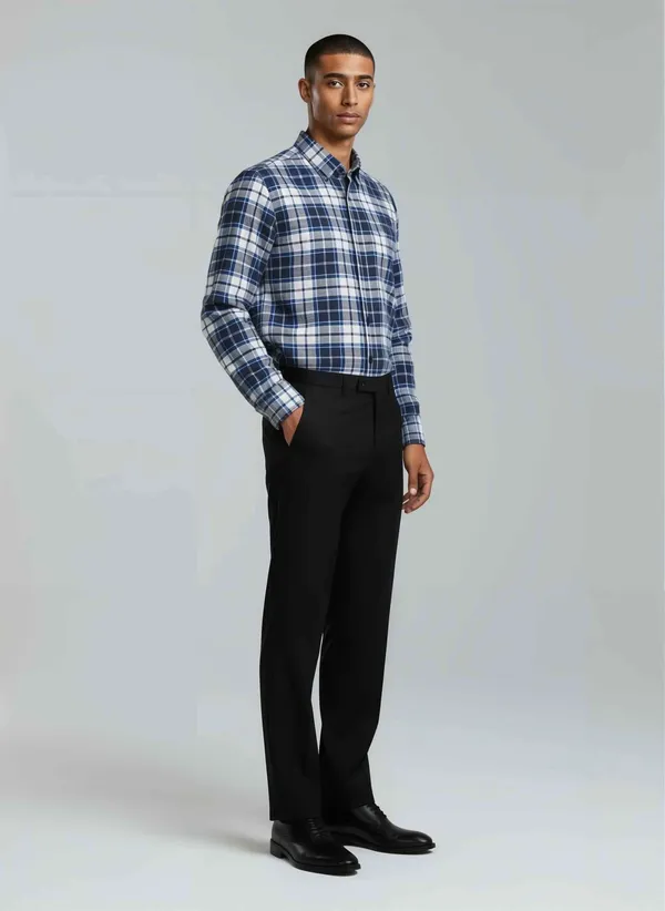 Blue_Check_Brushed_Cotton_Casual_Shirt_For_Men