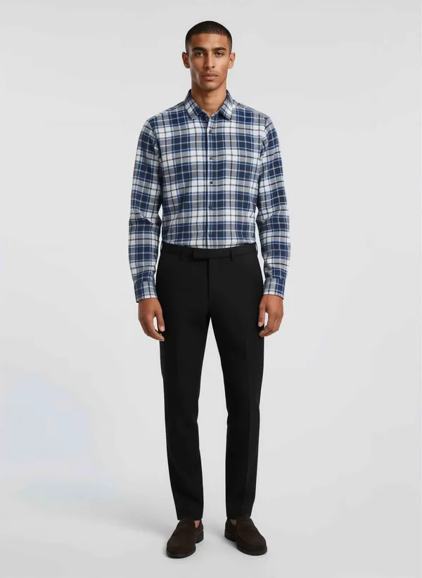 Blue_Check_Brushed_Cotton_Casual_Shirt_For_Men