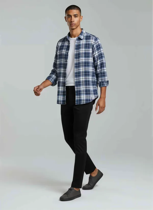Blue_Check_Brushed_Cotton_Casual_Shirt_For_Men