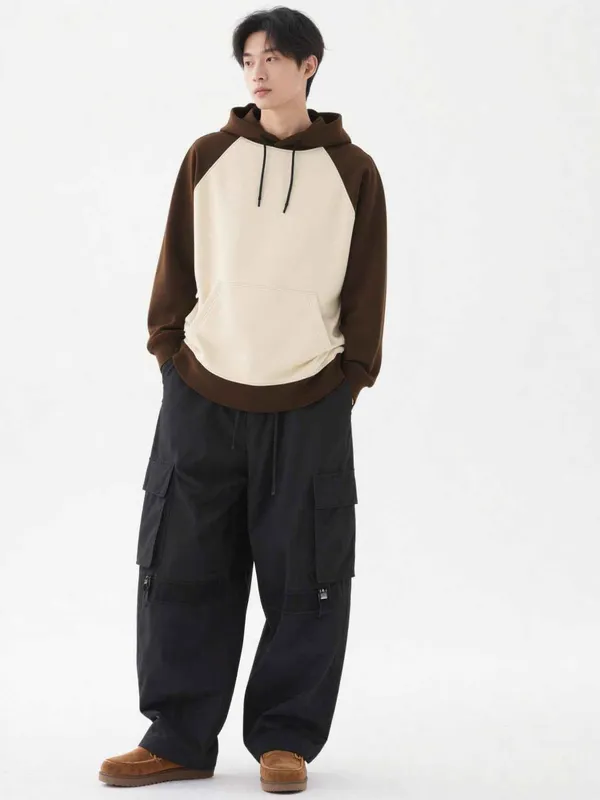 Brown_And_Off_White_Raglan_Panel_Casual_Hoodie_For_Men