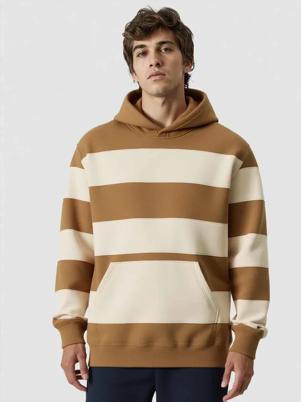 Beige_Striper_Casual_Hoodie_For_Men