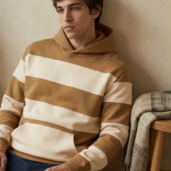 Beige_Striper_Casual_Hoodie_For_Men