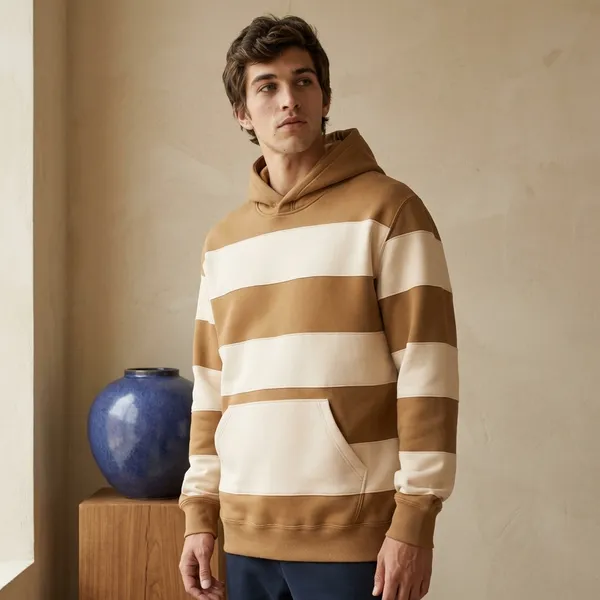 Beige_Striper_Casual_Hoodie_For_Men