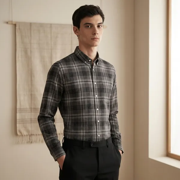 Grey_Shadow_Check_Premium_Cotton_Drill_Casual_Shirt_For_Men