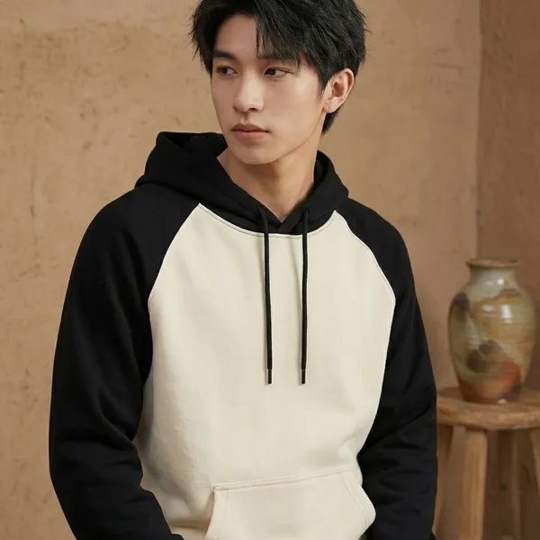 Black_And_Off_White_Raglan_Casual_Hoodie_For_Men