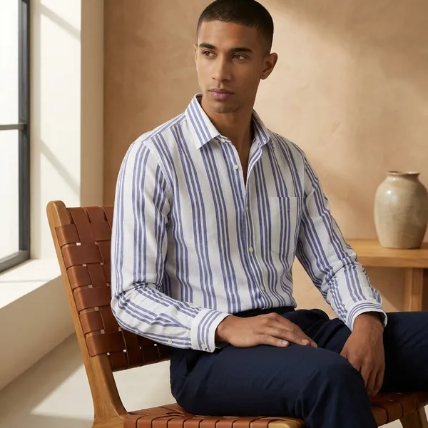 White_And_Blue_Regal_Stripe_Cotton_Poplin_Casual_Shirt_For_Men
