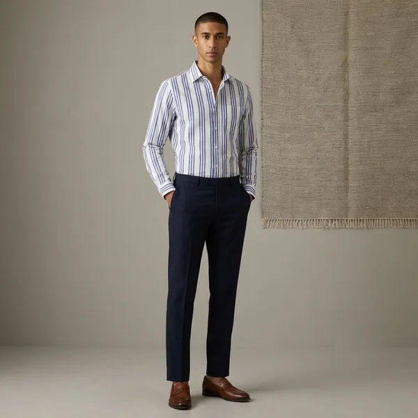White_And_Blue_Regal_Stripe_Cotton_Poplin_Casual_Shirt_For_Men