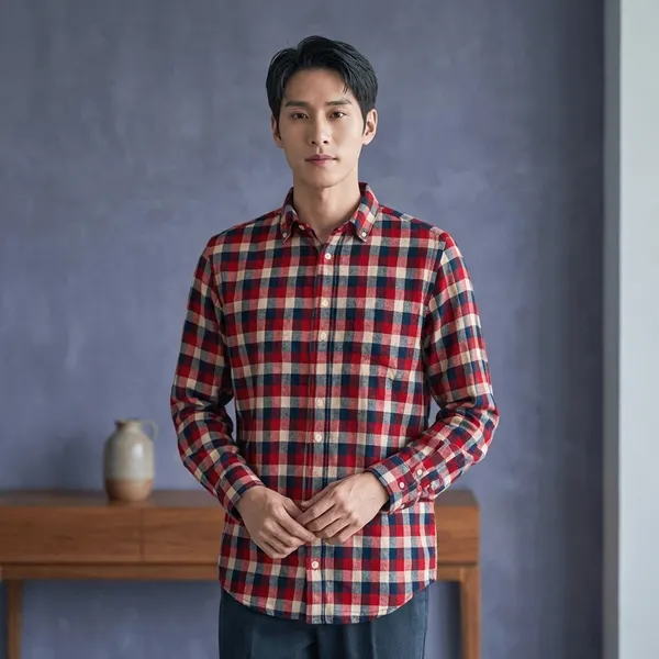 Red_And_Navy_Blue_Check_Cotton_Poplin_Casual_Shirt_For_Men