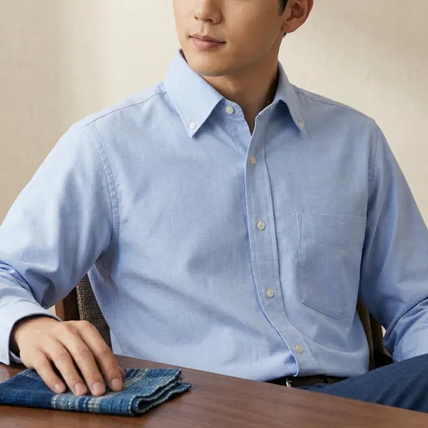 Blue_Oxford_Button_Down_Casual_Shirt_For_Men