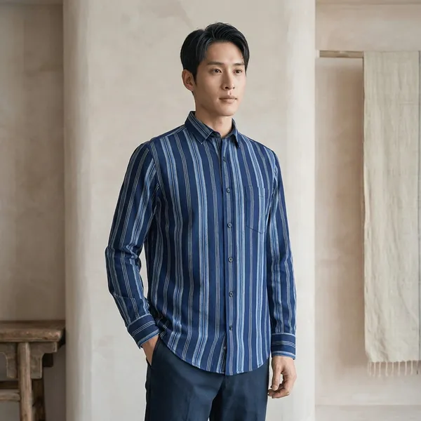 Indigo_Dobby_Stripe_Casual_Shirt_For_Men