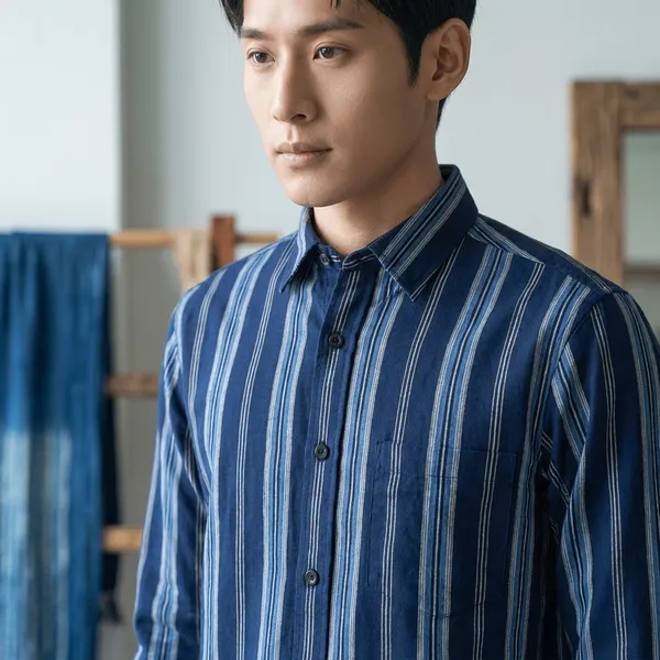 Indigo_Dobby_Stripe_Casual_Shirt_For_Men