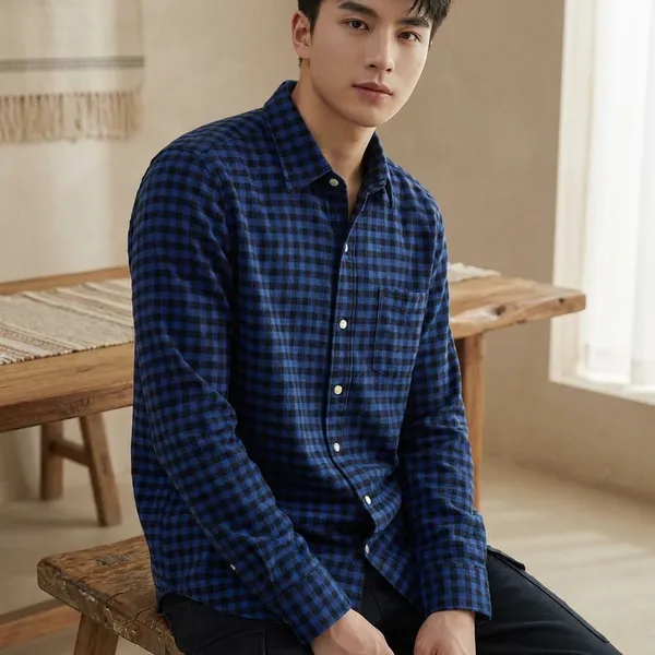Blue_Micro_Gingham_Casual_Shirt_For_Men