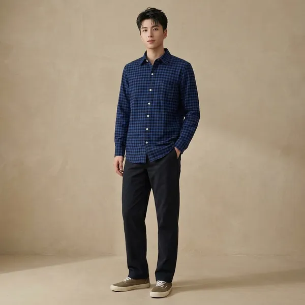 Blue_Micro_Gingham_Casual_Shirt_For_Men