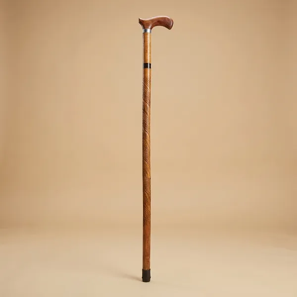 Wooden_Walking_Stick_With_Curved_Handle_And_Decorative_Carving