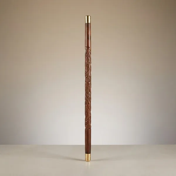 Carved_Wooden_Walking_Stick_With_Brass_Caps_Traditional_Design_Cane