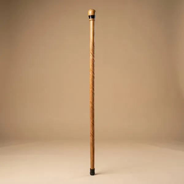 Wooden_Walking_Stick_With_Rounded_Handle_And_Black_Band
