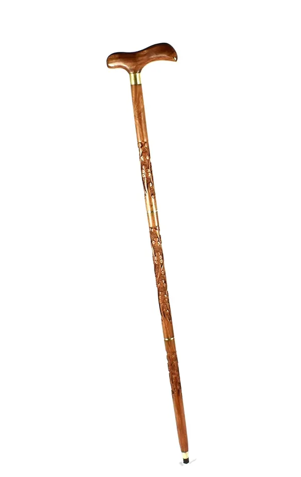 Handcrafted_Wooden_Walking_Stick_With_Ergonomic_Handle_And_Rubber_Tip