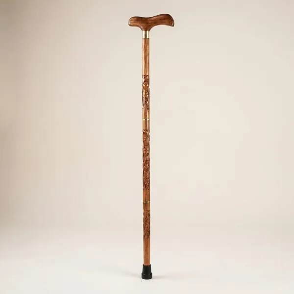 Handcrafted_Wooden_Walking_Stick_With_Ergonomic_Handle_And_Rubber_Tip