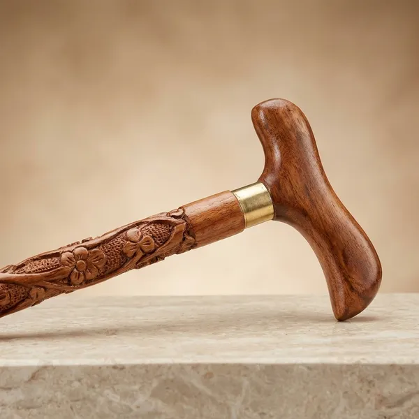Handcrafted_Wooden_Walking_Stick_With_Ergonomic_Handle_And_Rubber_Tip
