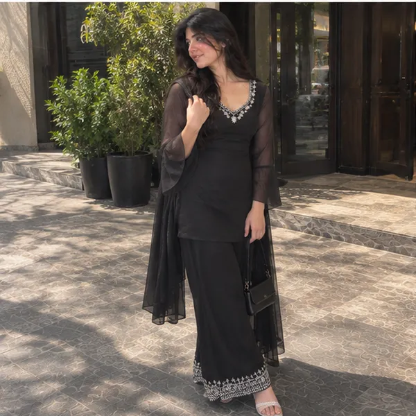 Black_Georgette_Embroidered_Straight_Kurta_With_Wide_Leg_Palazzo_And_Dupatta_Set