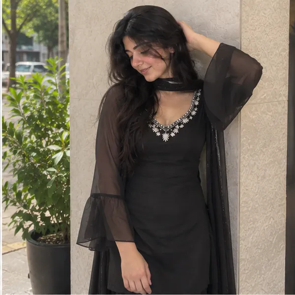 Black_Georgette_Embroidered_Straight_Kurta_With_Wide_Leg_Palazzo_And_Dupatta_Set
