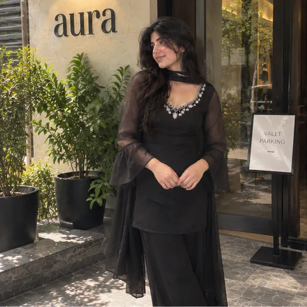 Black_Georgette_Embroidered_Straight_Kurta_With_Wide_Leg_Palazzo_And_Dupatta_Set