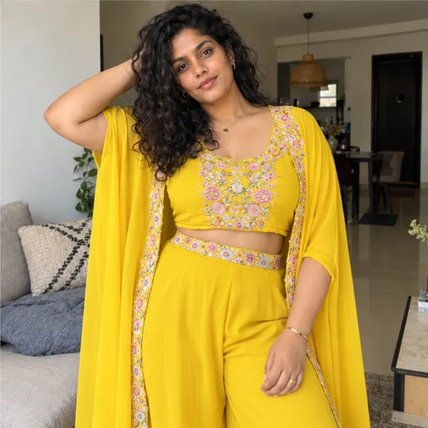 Bright_Yellow_Embroidered_Crop_Top_With_Wide_Leg_Palazzo_And_Long_Shrug_Set