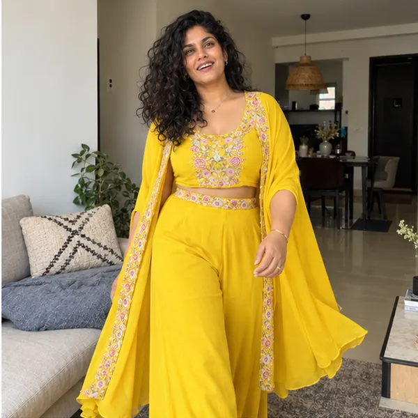Bright_Yellow_Embroidered_Crop_Top_With_Wide_Leg_Palazzo_And_Long_Shrug_Set