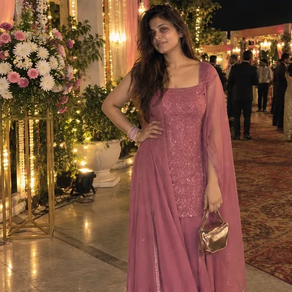 Dark_Pink_Georgette_Sequin_Embroidered_Straight_Kurta_With_Wide_Leg_Palazzo_And_Dupatta_Set