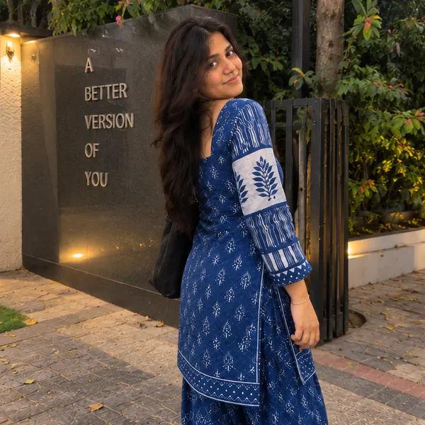 Indigo_Blue_Cotton_Block_Print_Contrast_Sleeve_Kurta_With_Patiala_And_Dupatta_Set