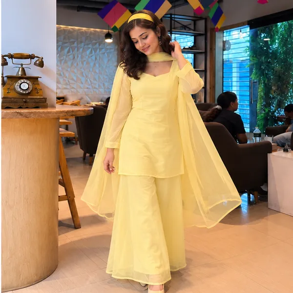 Light_Yellow_Straight_Kurta_With_Flared_Sharara_And_Net_Dupatta_Set