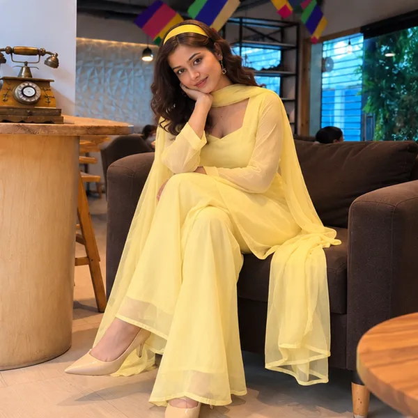 Light_Yellow_Straight_Kurta_With_Flared_Sharara_And_Net_Dupatta_Set