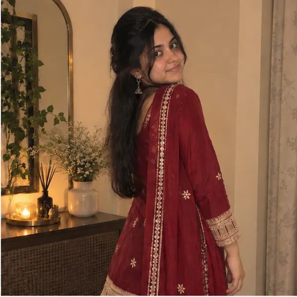 Maroon_Georgette_Mirror_Work_Embroidered_Kurta_With_Wide_Leg_Palazzo_And_Dupatta_Set