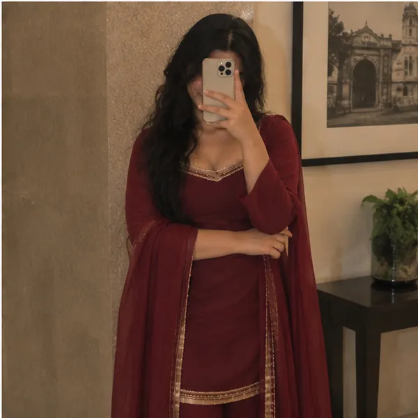 Maroon_Georgette_Zari_Border_Straight_Kurta_With_Fitted_Pant_And_Dupatta_Set