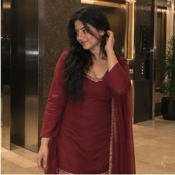 Maroon_Georgette_Zari_Border_Straight_Kurta_With_Fitted_Pant_And_Dupatta_Set