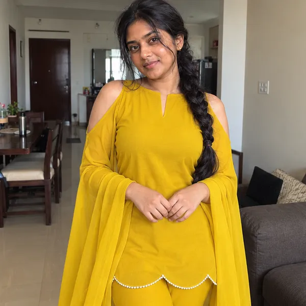 Mustard_Yellow_Cold_Shoulder_Straight_Kurta_With_Pearl_Lace_Hem_And_Pant_Set