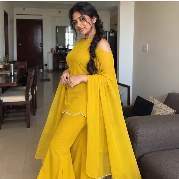 Mustard_Yellow_Cold_Shoulder_Straight_Kurta_With_Pearl_Lace_Hem_And_Pant_Set