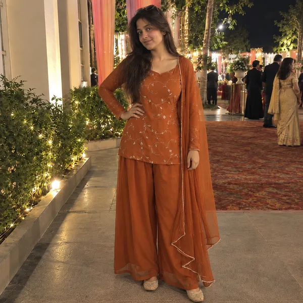 Rust_Orange_Georgette_Floral_Embroidered_Straight_Kurta_With_Wide_Leg_Palazzo_And_Dupatta_Set