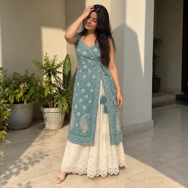 Sky_Blue_Cotton_Paisley_Print_Angrakha_Kurta_With_Embroidered_White_Sharara_Set
