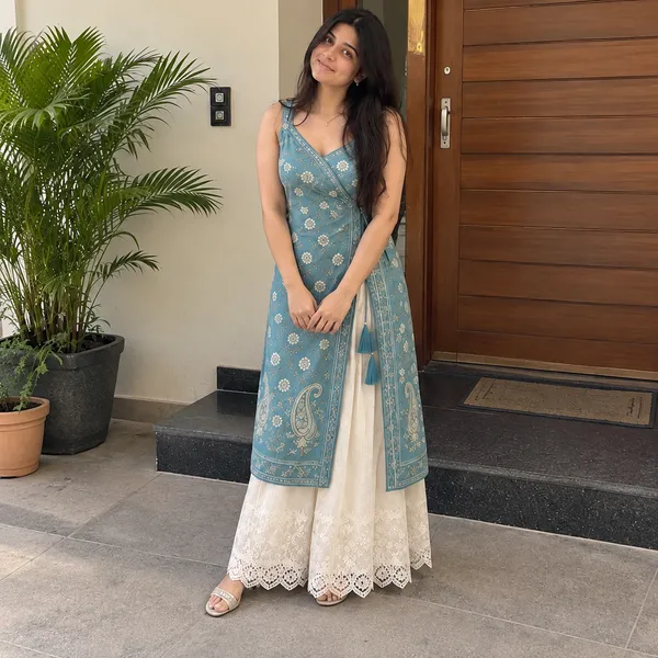 Sky_Blue_Cotton_Paisley_Print_Angrakha_Kurta_With_Embroidered_White_Sharara_Set