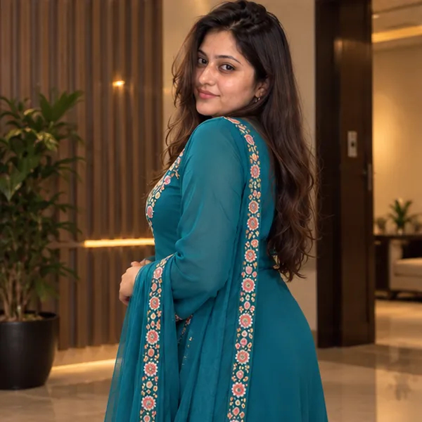 Teal_Blue_Floral_Yoke_Embroidered_Straight_Kurta_With_Embroidered_Dupatta_Set