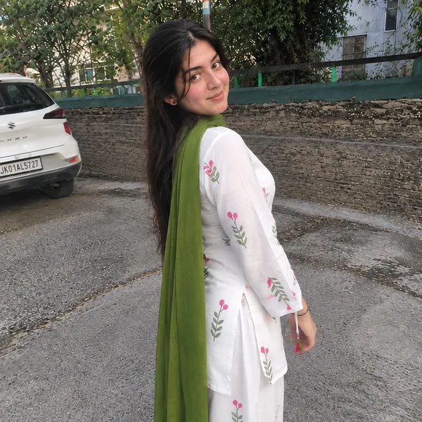 White_Cotton_Scatter_Floral_Print_Straight_Kurta_With_Palazzo_And_Olive_Green_Dupatta_Set